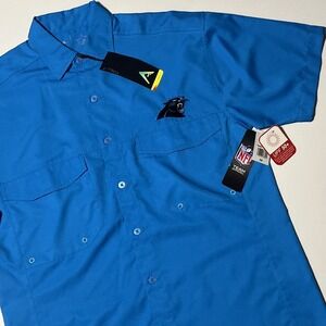 Antigua Panthers Vented Performance Shirt Mens S Carolina Blue Button Up UPF 50+